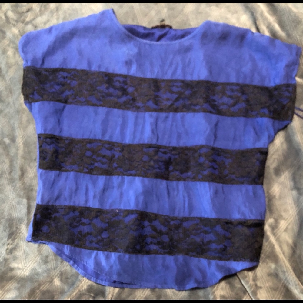 Blue Top with Black Lace Stripes